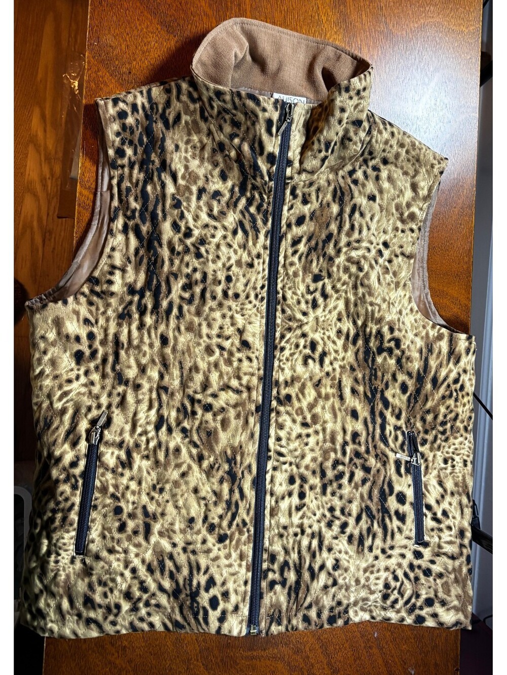 Allison Daley Petite 10P Leopard Print Quilted Zip Vest Animal Print